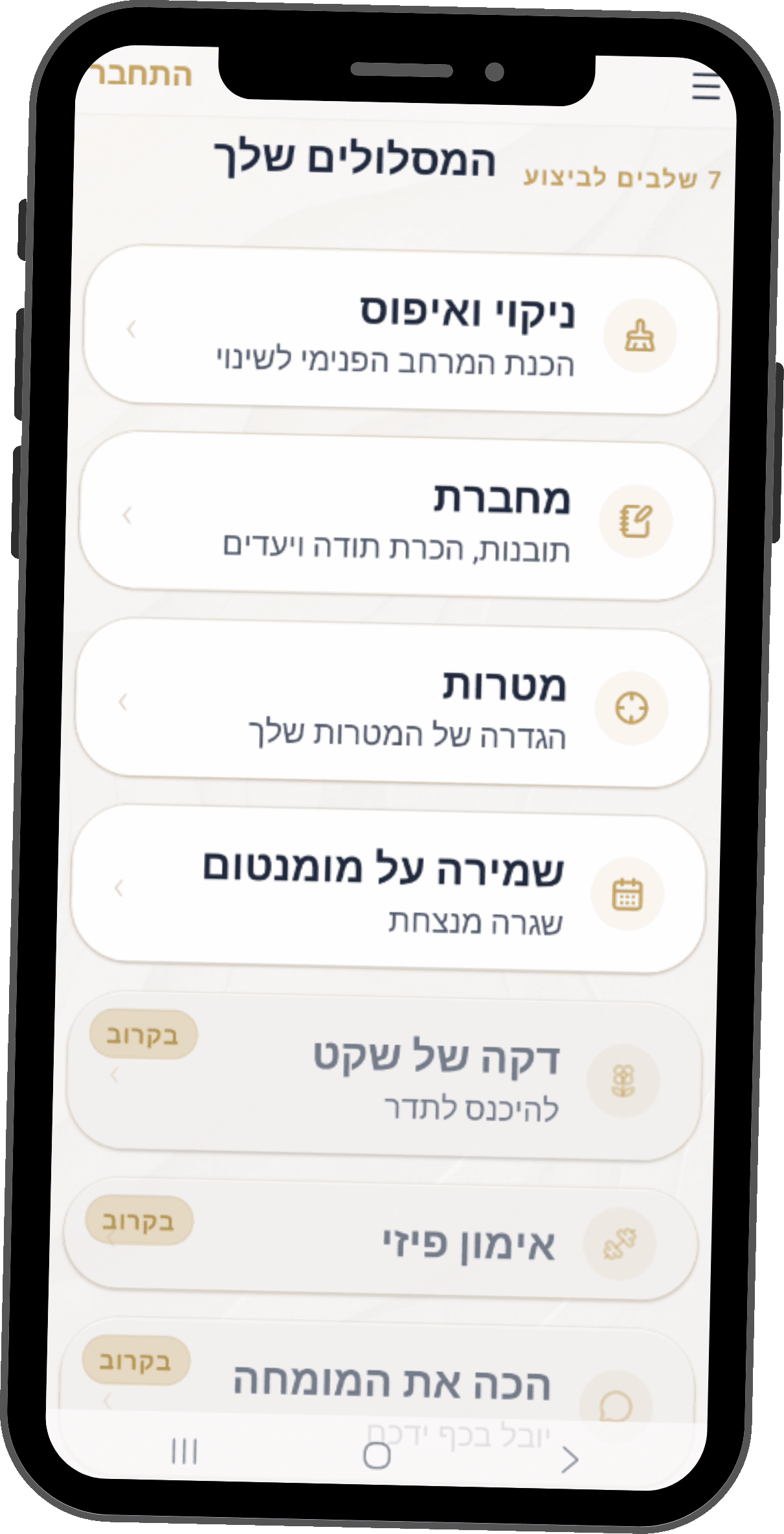מסע הריסט והניקוי באפליקציה